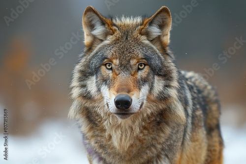 Close-up portrait of a gray wolf  Canis lupus 