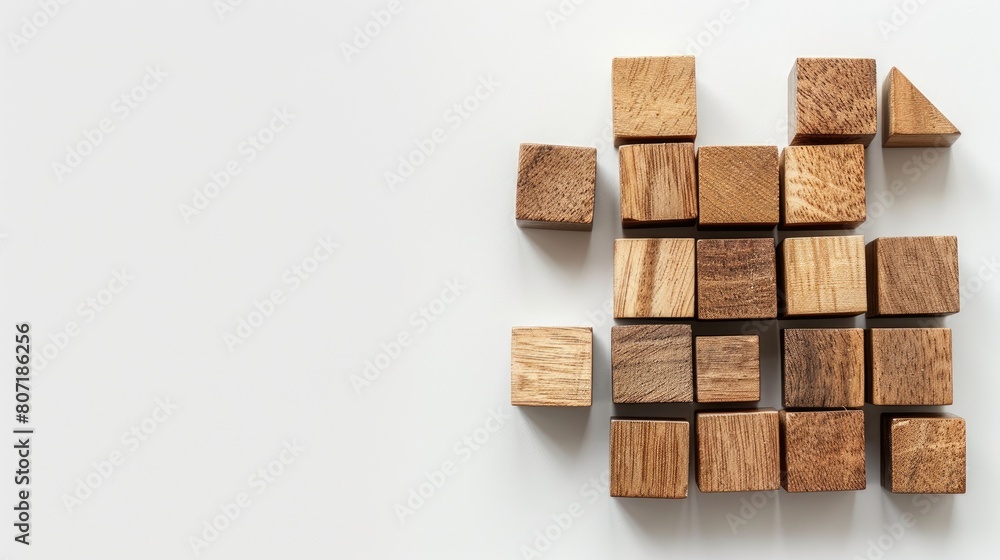wooden cubes meticulously arranged in the shape of a pyramid against a light background, offering ample copy space for conceptual designs or messages wooden cubes meticulously arranged in the shape of a pyramid against a light background, offering ample copy space for conceptual designs or messages