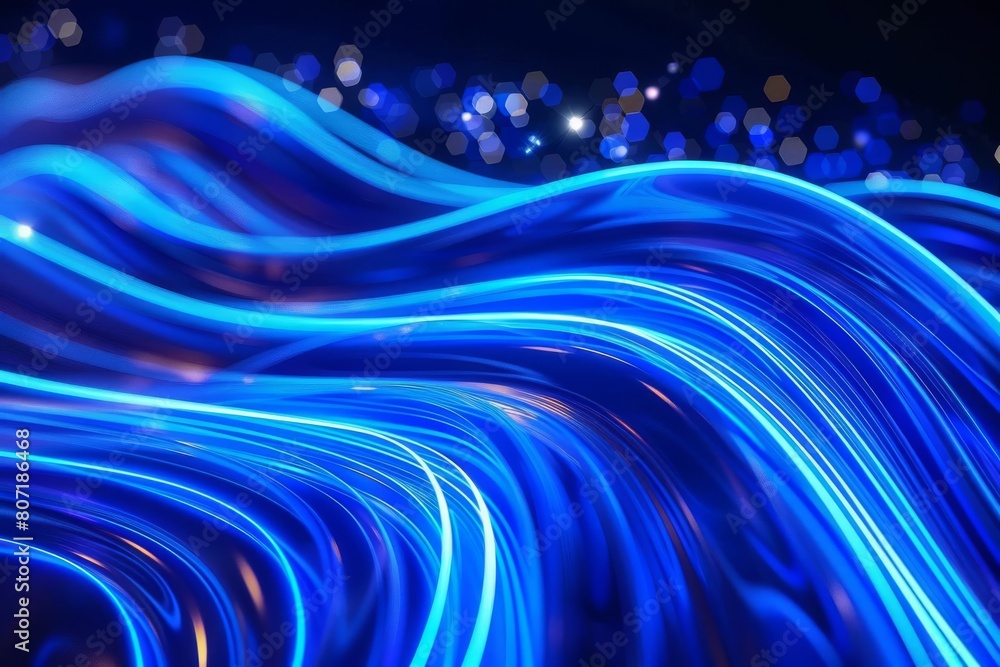 Dynamic wallpaper featuring electric blue neon lines that flow like waves at high speed, with sparkling bokeh lights creating a sense of rapid movement Dynamic wallpaper featuring electric blue neon lines that flow like waves at high speed, with sparkling bokeh lights creating a sense of rapid movement