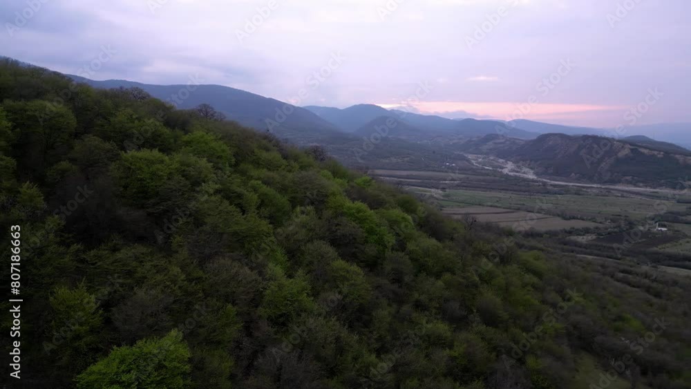 view of mountain valley and hills, aerial view, horizontal movement view of mountain valley and hills, aerial view, horizontal movement