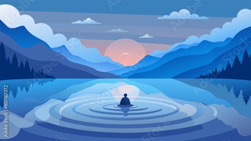 A serene lake with ripples on the surface reflecting the various emotions stirring within an individual practicing mindfulness.. Vector illustration