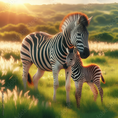 zebra in the savannah  Ai generated