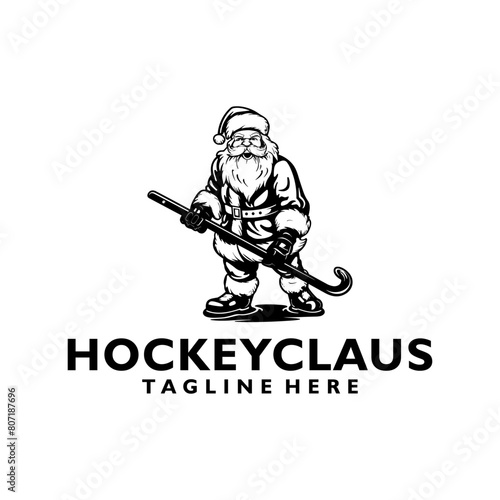 Hockey claus, vintage mascot logo vector illustration