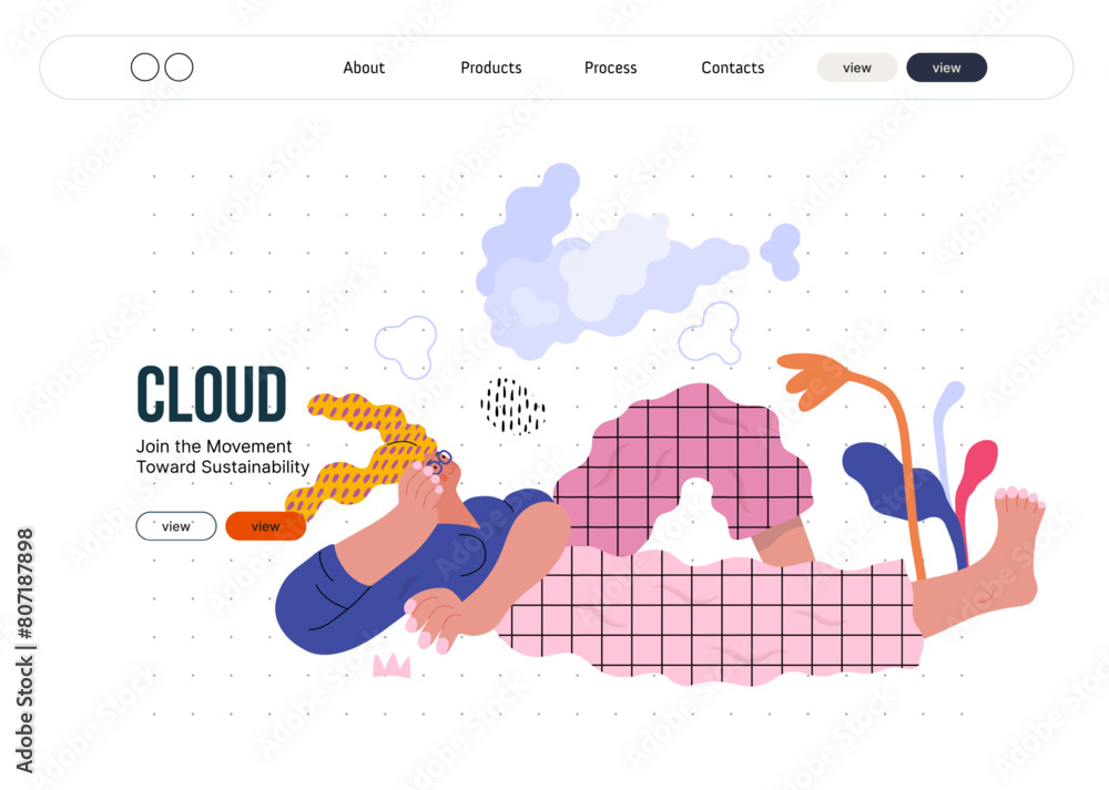 Life Unframed: Cloud dreamer -modern flat vector concept illustration of a girl watching clouds. Metaphor of unpredictability, imagination, whimsy, cycle of existence, play, growth and discovery Life Unframed: Cloud dreamer -modern flat vector concept illustration of a girl watching clouds. Metaphor of unpredictability, imagination, whimsy, cycle of existence, play, growth and discovery