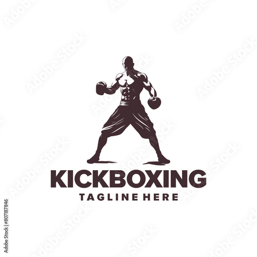 Kick boxing, sport logo vector illustration