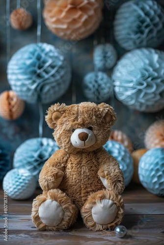 Bear Sitting in Front of a Wall of Balls