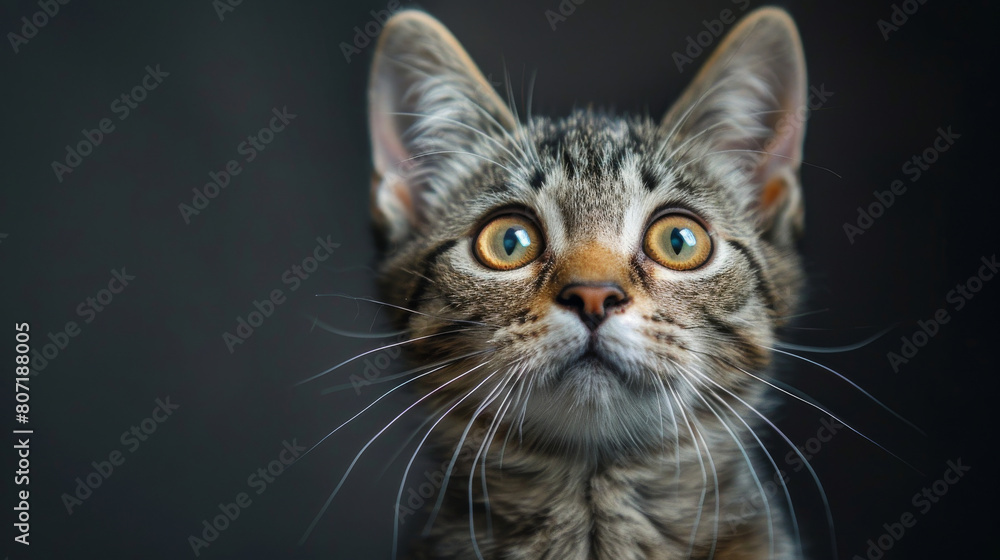 A cat with a yellowish green eye stares at the camera