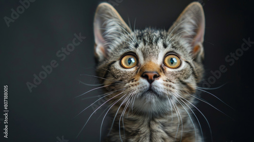 A cat with a yellowish green eye stares at the camera © jr-art