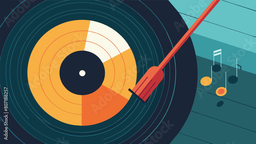 The animation zooms in on the needle as it glides across the grooves creating a mesmerizing closeup view of the music being played. Vector illustration