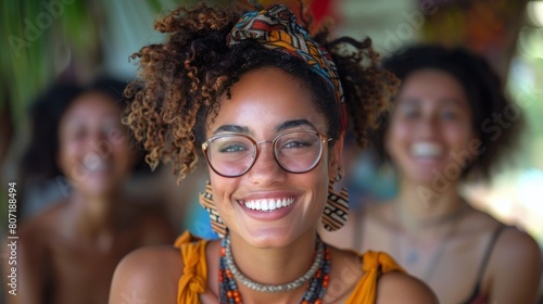 Woman With Glasses and Headband Smiling