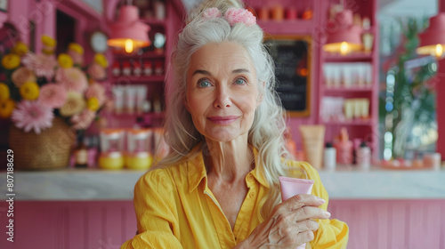 Woman in Yellow Jacket Holding a Cup