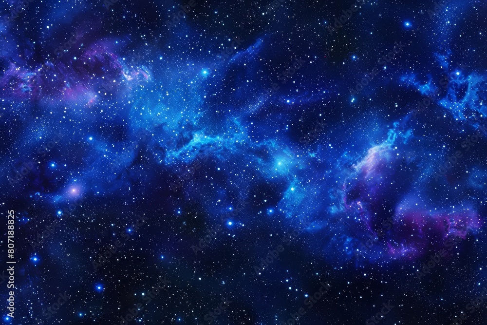 Fototapeta premium Panoramic abstract of a starry sky, digitally enhanced to create a nebulalike effect with deep blues and purples, designed with copy space in mind