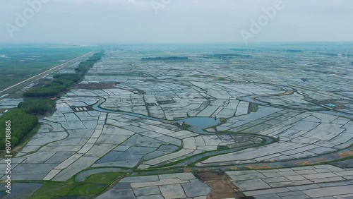 Aerial photography of newly sown rice fields in spring in Daqing City, Heilongjiang Province photo
