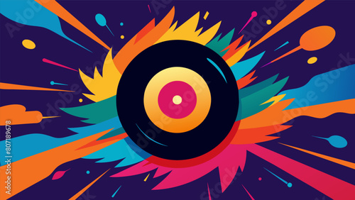 Vibrant bursts of color emanating from the smooth grooves of a vinyl record capturing the energetic sound waves of a hightempo dance hit. Vector illustration