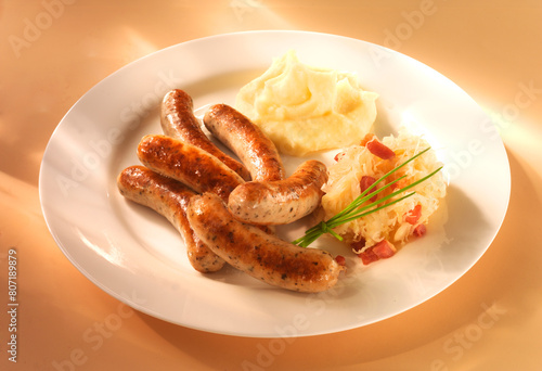 Nürnberger, Würstchen, Bratwürstchen, Kartoffelpürree, Grill,