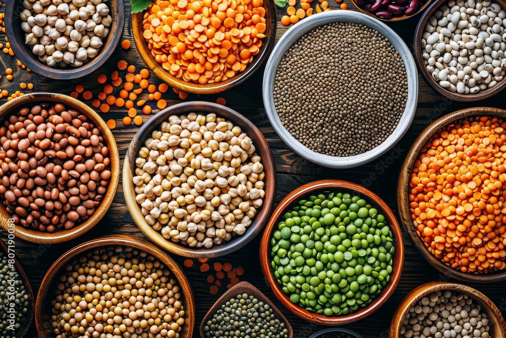 Vegan protein sources displayed on table Vegan protein sources displayed on table