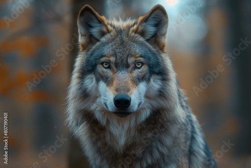 Portrait of a wolf in the forest   Wildlife scene from nature