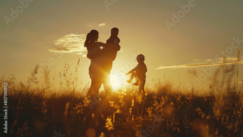 parent and child playing at sunset