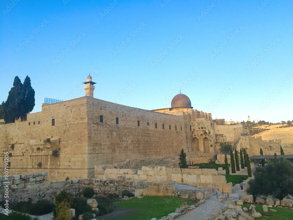 Jerusalem city view with dome of the rock ,western wall ,mount of olives