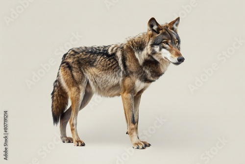 Grey wolf, Canis lupus, standing on gray background © Cuong