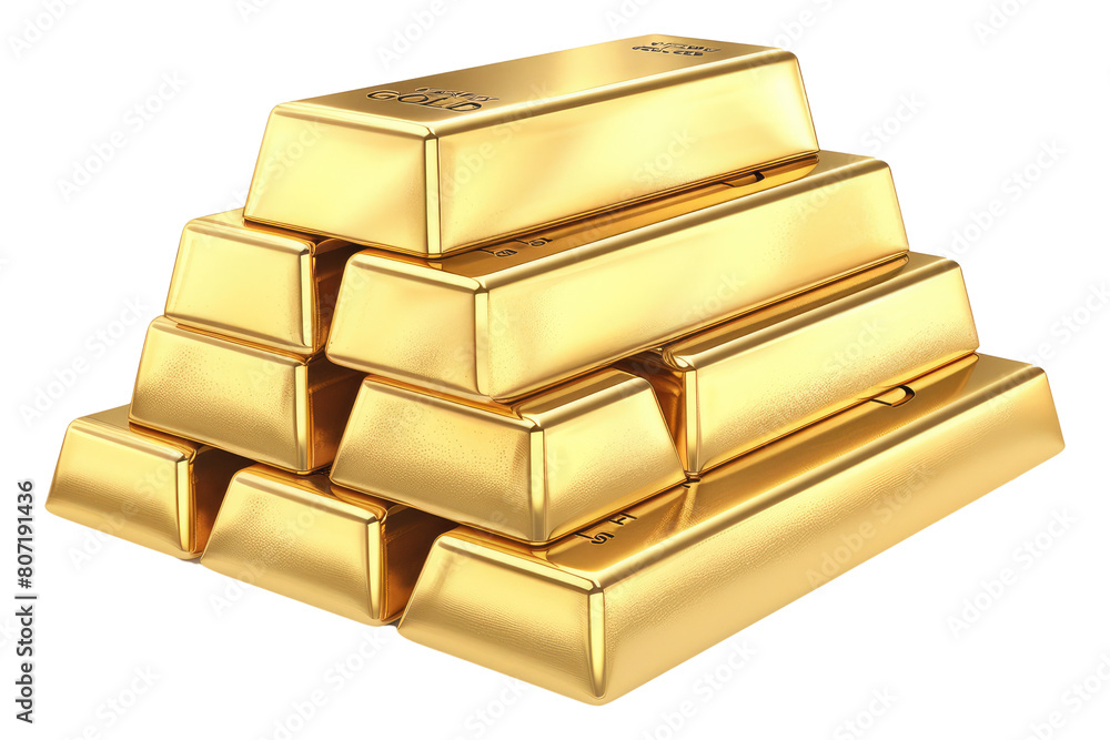 Gold bars stack 3d isolated on transparent or white backgroud png cutout clipping path Gold bars stack 3d isolated on transparent or white backgroud png cutout clipping path