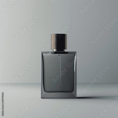 Contemporary men's fragrance bottle mockup isolated on a clean background, sleek metallic cap, generous copy space for branding.