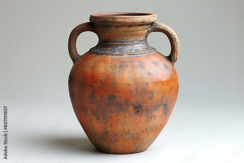 Old clay amphora on a white background, close-up