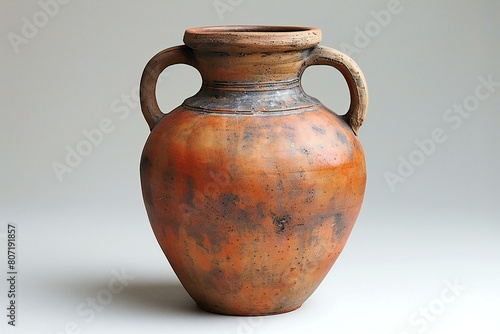 Old clay amphora on a white background, close-up