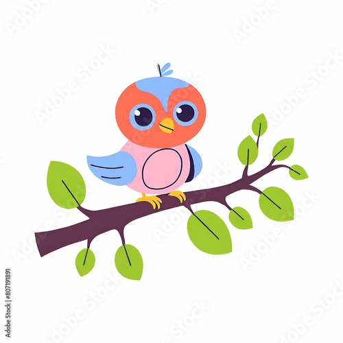 Icon. Cartoon bird perched on a branch.