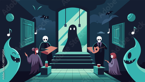 A room filled with eerie music and ghostly whispers that seem to follow visitors wherever they go increasing their fear with each step..