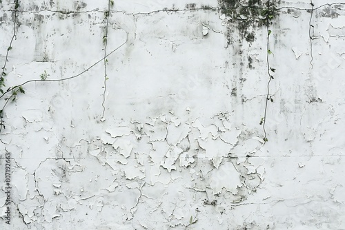 White concrete wall texture with green leaf background,old grunge wall