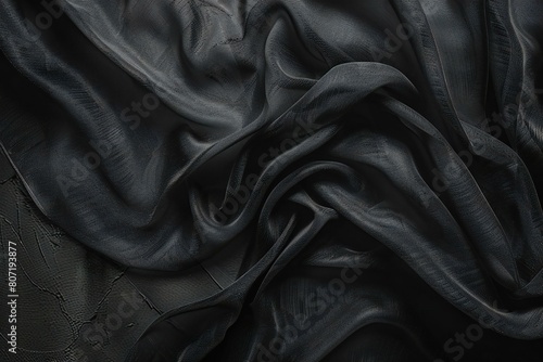 Black silk fabric texture background, Abstract wavy satin luxury cloth