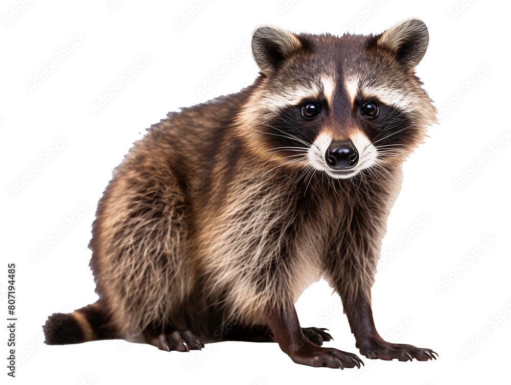 a raccoon sitting on a white background