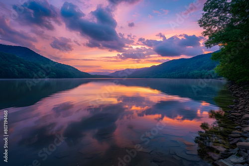 Spectacular Sunset Panorama over the Winding Tennessee River with Scenic Appalachian Background