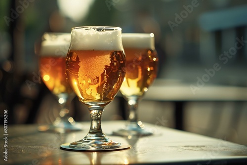 Two glasses of beer on a table in a pub or restaurant