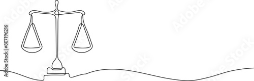 One continuous line drawing of law balance and scale of justice. Symbol and logo of equality