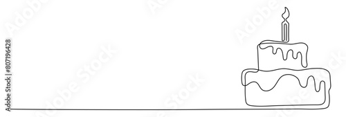 Continuous one line drawing of birthday cake with candles.