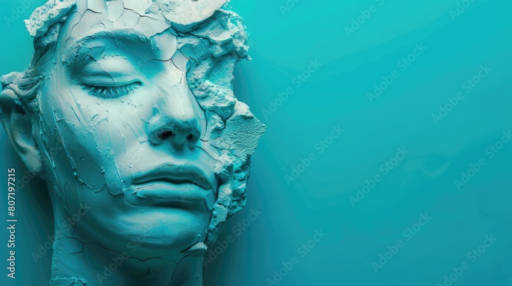 Colorful contemporary art collage with plaster head  statue  female portrait.