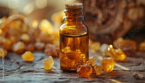 Amber bottle containing myrrh oil photo