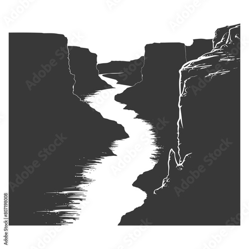 Silhouette canyon and river black color only