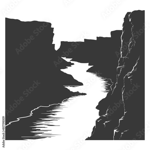Silhouette canyon and river black color only