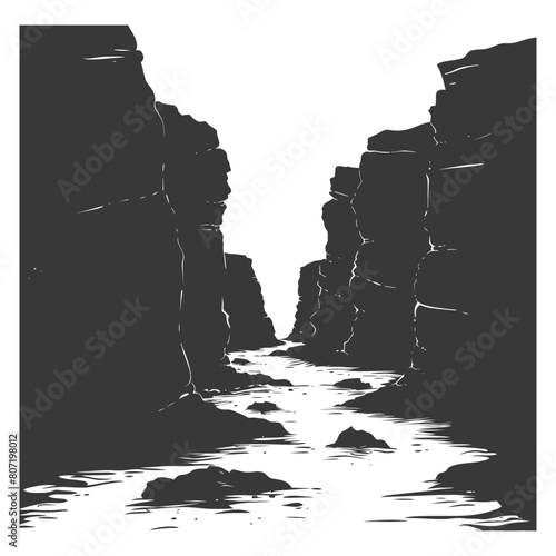 Silhouette canyon and river black color only