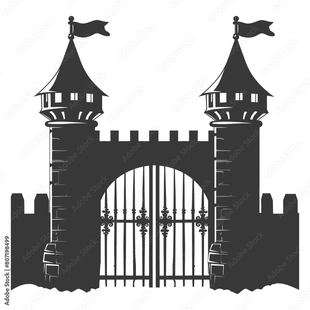 Silhouette castle gate black color only
