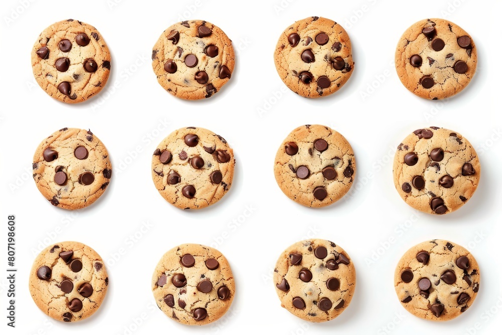 Assortment of chocolate chip cookies on white background Assortment of chocolate chip cookies on white background