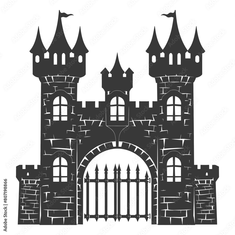 Silhouette castle gate wooden made black color only