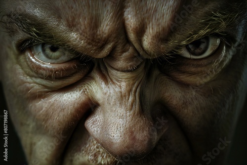 Close-up portrait of an old man with a scared look