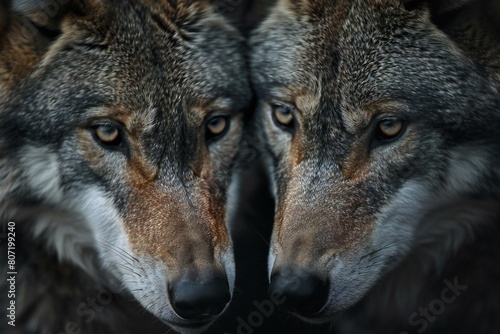 Portrait of a gray wolf, Canis lupus lupus photo