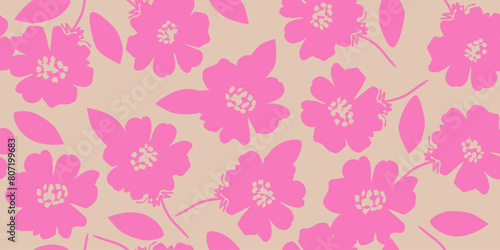 Wallpaper Mural Exotic hand drawn flowers, seamless patterns with floral for fabric, textiles, clothing, wrapping paper, cover, banner, home decor, abstract backgrounds. Torontodigital.ca