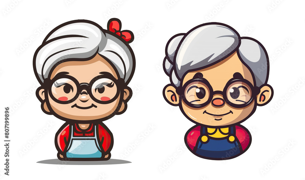 Elderly female cartoon characters wearing aprons on a transparent PNG background Elderly female cartoon characters wearing aprons on a transparent PNG background