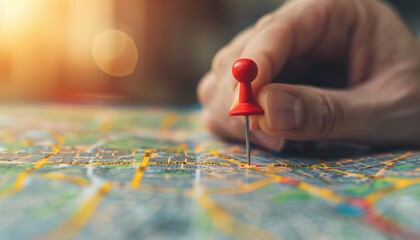 Blurred road map with a red pin representing a business concept